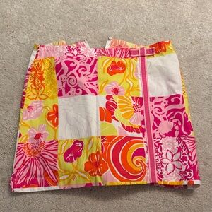 Lilly Pulitzer Pink and Yellow Patchwork Mini Skirt